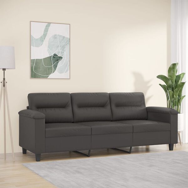 vidaXL Trivietė sofa, pilkos spalvos, 180cm, dirbtinė oda