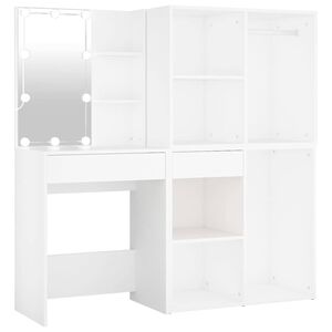 vidaXL Kosmetinis staliukas su LED ir 2 spintelėmis, baltas, mediena