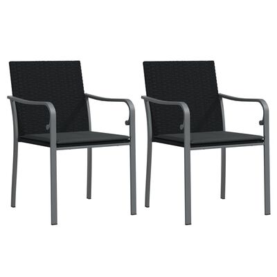 vidaXL Sodo kėdės su pagalvėmis, 2vnt., juodos, 56x59x84cm, ratanas
