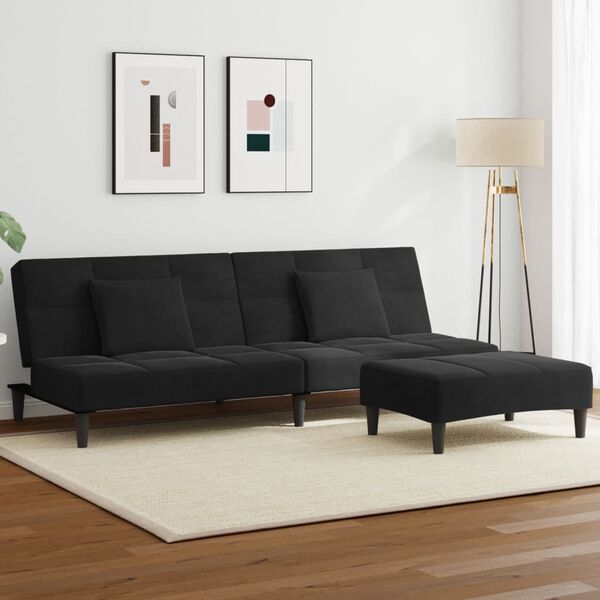 vidaXL Dvivietė sofa-lova su pakoja, juodos spalvos, aksomas