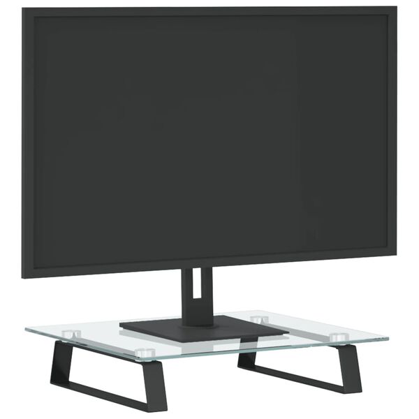 vidaXL Monitoriaus stovas, juodas, 40x35x8cm, stiklas ir metalas