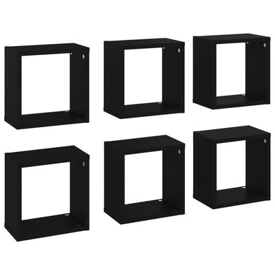 vidaXL Sieninės lentynos, 6vnt., juodos, 26x15x26cm, kubo formos