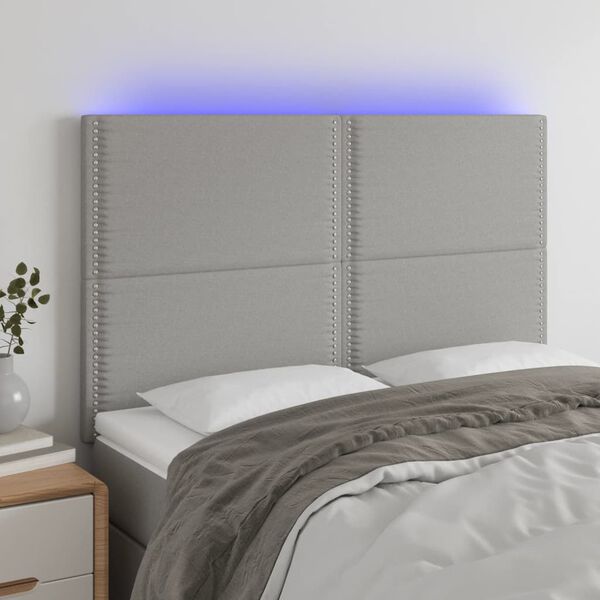 vidaXL Galvūgalis su LED, &scaron;viesiai pilkas, 144x5x118/128cm, audinys
