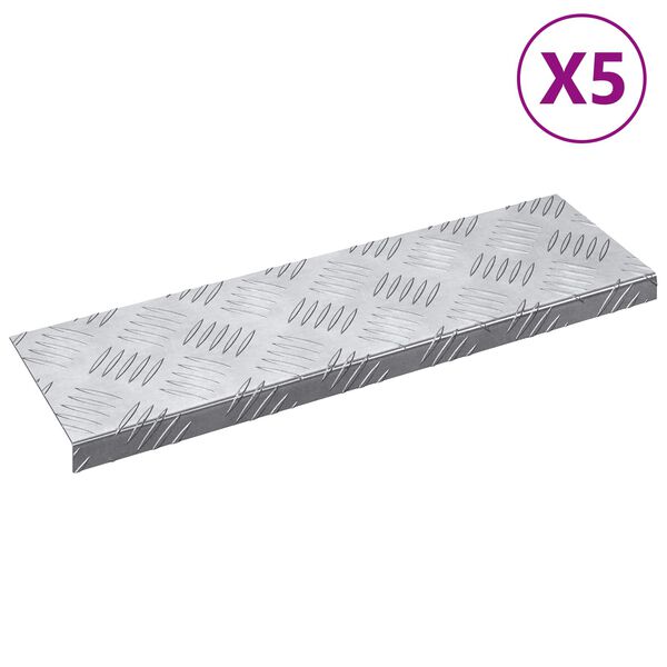 vidaXL Laiptų danga Stačiakampio 5 pcs Sidabro 60 x 18 cm Aliuminis