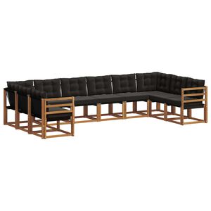 vidaXL Lauko sofos komplektas su pagalve 10 pcs Natūrali ir juoda