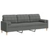 vidaXL Trivietė sofa su pagalvėlėmis, tamsiai pilka, 210cm, audinys