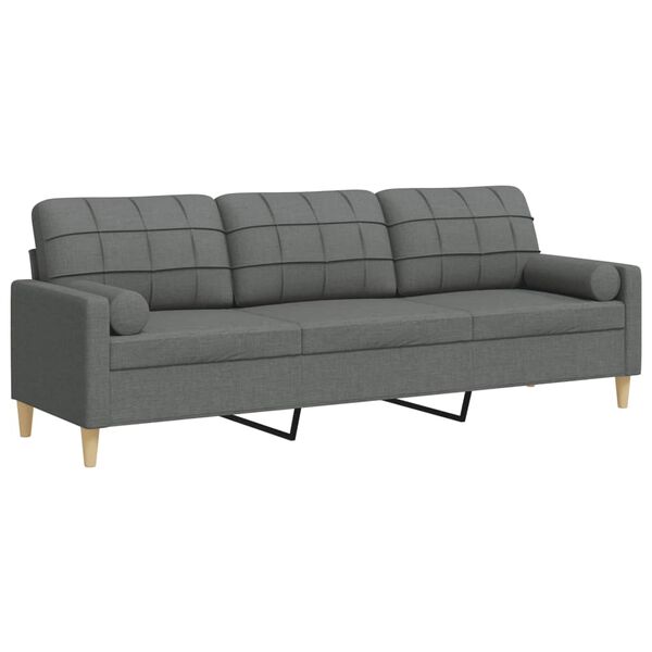 vidaXL Trivietė sofa su pagalvėlėmis, tamsiai pilka, 210cm, audinys