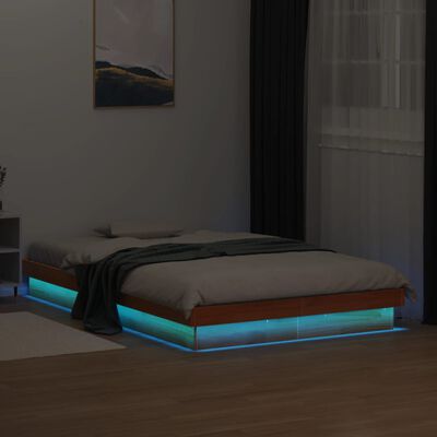 vidaXL LED lovos rėmas, vaško rudas, 120x190cm, pušies masyvas