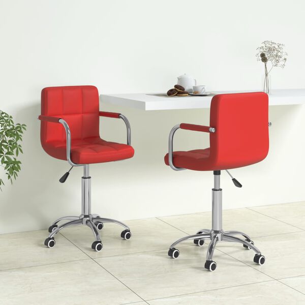 vidaXL Pasukamos valgomojo kėdės, 2vnt., vyno raudonos, dirbtinė oda