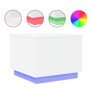 vidaXL Kavos staliukas su LED lemputėmis, baltos spalvos, 50x50x40cm
