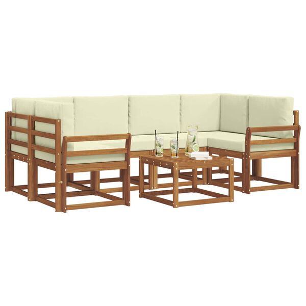 vidaXL Lauko sofos komplektas su pagalve 7 pcs Natūralus ir grietinėlė