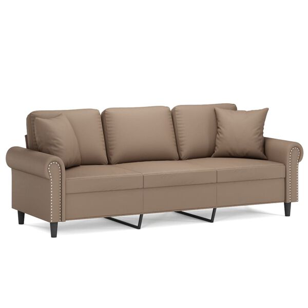 vidaXL Trivietė sofa su pagalvėmis, kapučino, 180cm, dirbtinė oda