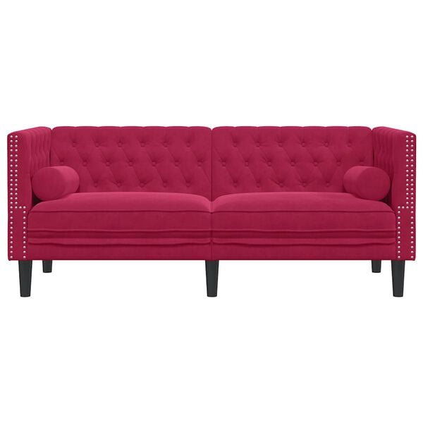 vidaXL Dvivietė chesterfield sofa su pagalvėlėmis, raudona, aksomas