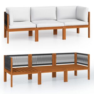 vidaXL Trivietė sodo sofa su pagalvėle, akacijos mediena ir virvė