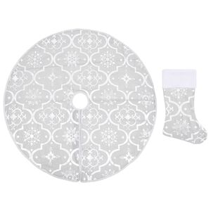 vidaXL Prabangus kilimėlis po eglute su kojine, balti, 150cm, audinys
