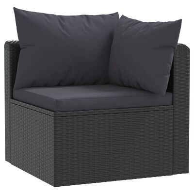 vidaXL Sodo sofos komplektas su pagalvėlėmis, 2 dalių, juodas, ratanas