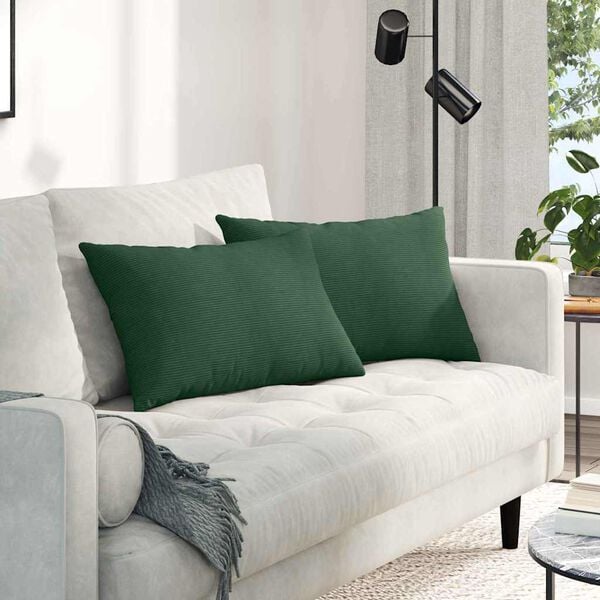 vidaXL Sofa Pagalvės 2 pcs Tamsiai žalia 60 x 40 cm Kordūrinis audinys