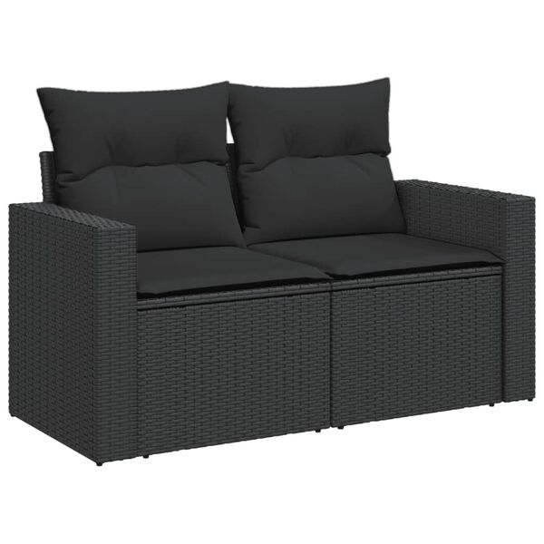 vidaXL Sodo sofa su pagalvėlėmis, dvivietė, juoda, polirotangas