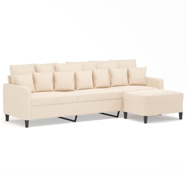 vidaXL Trivietė sofa su pakoja, kreminės spalvos, 210cm, aksomas