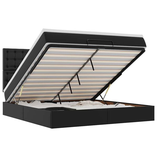 vidaXL Osmanų lovos rėmas su čiužiniu, juoda, 160x200cm, dirbtinė oda