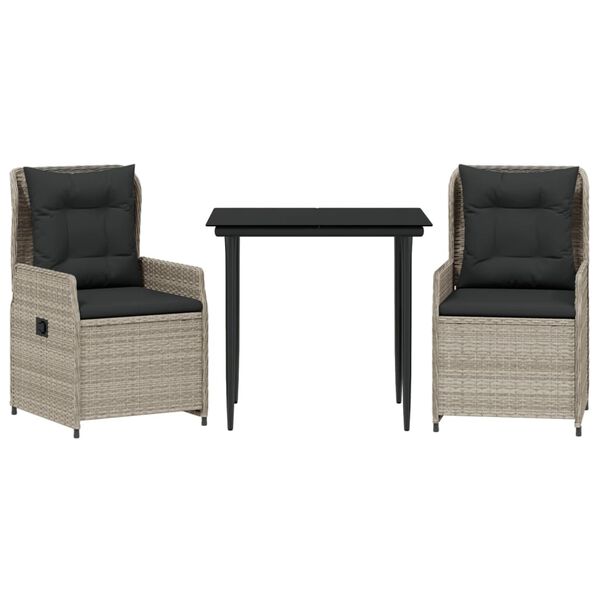 vidaXL Sodo komplektas su pagalvėlėmis, 3 dalių, pilkas, poliratanas