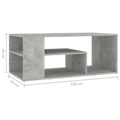 vidaXL Kavos staliukas, betono pilkos spalvos, 100x50x40cm, MDP