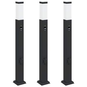 vidaXL Ap&scaron;vietimo stulpeliai su jutikliu ir lizdu, 3 vnt., 80 cm, juodi, IP44