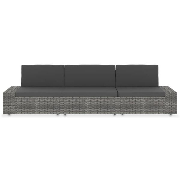 vidaXL Modulinė trivietė sofa, pilkos spalvos, poliratanas