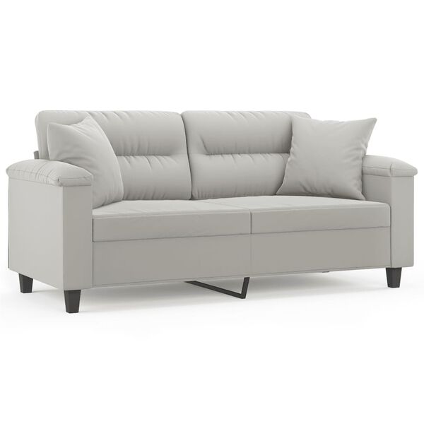 vidaXL Dvivietė sofa su pagalvėmis, pilka, 140cm, mikropluošto audinys