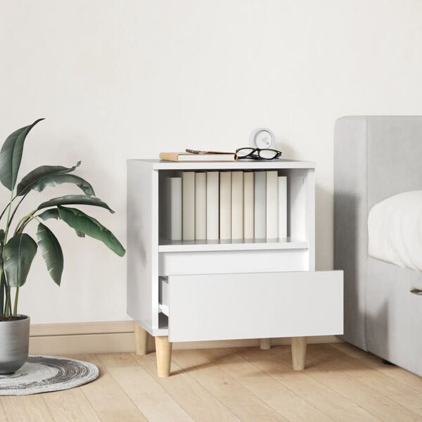 vidaXL Naktinė spintelė, baltos spalvos, 40x35x50cm, blizgi