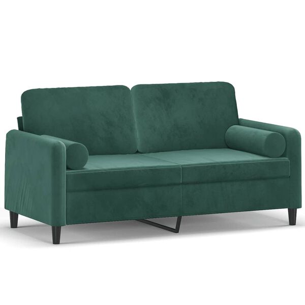 vidaXL Dvivietė sofa su pagalvėlėmis, tamsiai žalia, 140cm, aksomas