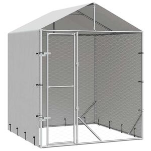 vidaXL Lauko voljeras &scaron;unims su stogu, sidabrinis, 2x2x2,5m, plienas