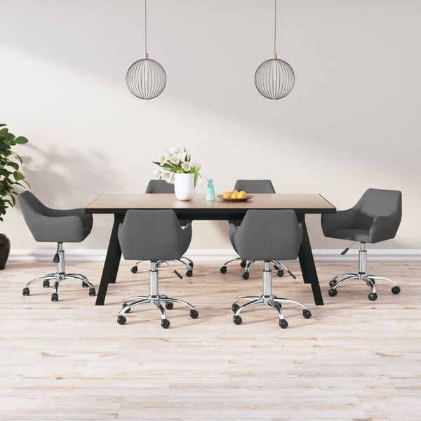 vidaXL Pasukamos valgomojo kėdės, 6vnt., tamsiai pilkos, audinys