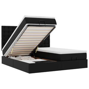 vidaXL Osmanų lovos rėmas su čiužiniais, juoda, 200x200cm, dirbt. oda