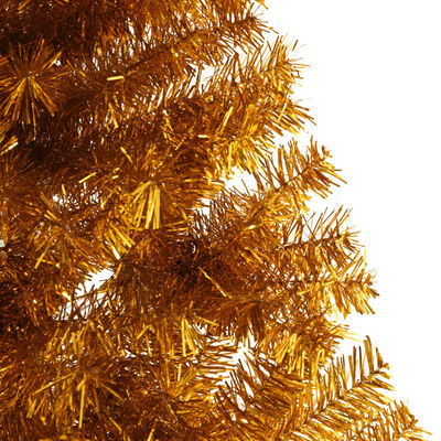 vidaXL Dirbtinė pusinė Kalėdų eglutė su stovu, auksinė, 210cm, PET