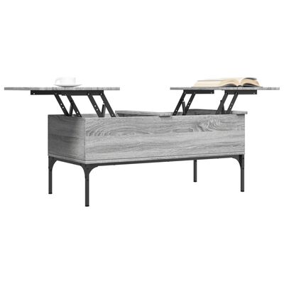 vidaXL Kavos staliukas, pilkas ąžuolo, 100x50x45cm, mediena ir metalas