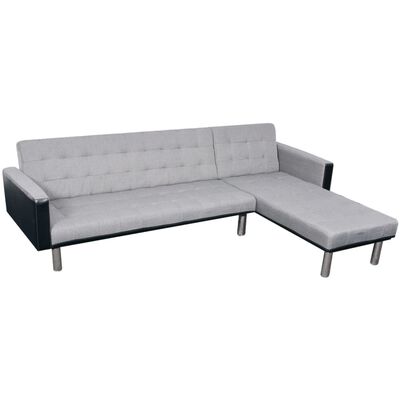 vidaXL L formos sofa-lova, juodos ir pilkos spalvos, audinys
