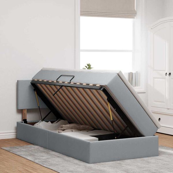 vidaXL Lova su daiktų laikymo vieta ir LED &Scaron;viesiai pilka 100 x 200 cm