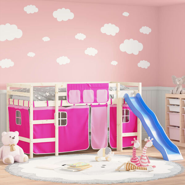 vidaXL Užuolaidos auk&scaron;tai lovai, rožinės spalvos, poliesteris