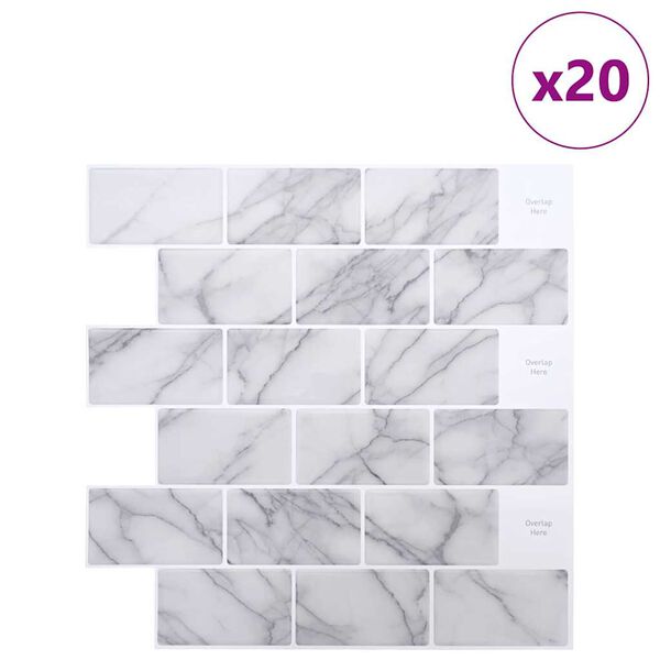 vidaXL Metro plytelė 20 pcs Balti marmuro 30,5 x 30,5 cm