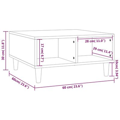 vidaXL Kavos staliukas, pilkos ąžuolo spalvos, 60x60x30cm, MDP