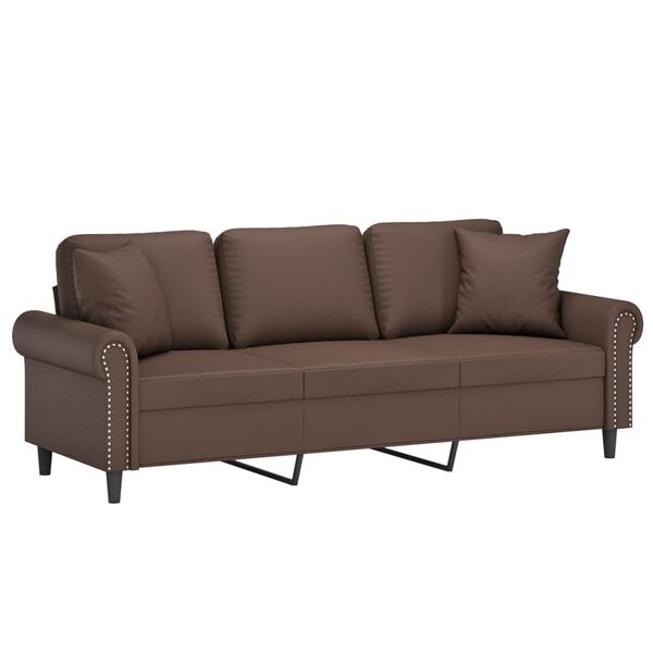 vidaXL Trivietė sofa su pagalvėmis, ruda, 180cm, dirbtinė oda