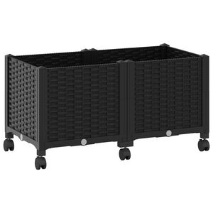 vidaXL Sodo puodynė su ratukais Juoda 80 x 40 x 44 cm PP