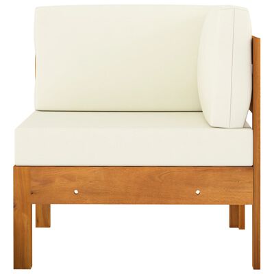 vidaXL Kampinė sofa su kreminėmis pagalvėlėmis, akacijos masyvas