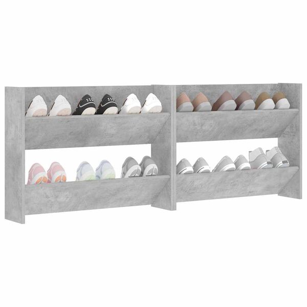 vidaXL Sieninės spintelės batams, 2vnt., pilkos, 80x18x60cm, MDP