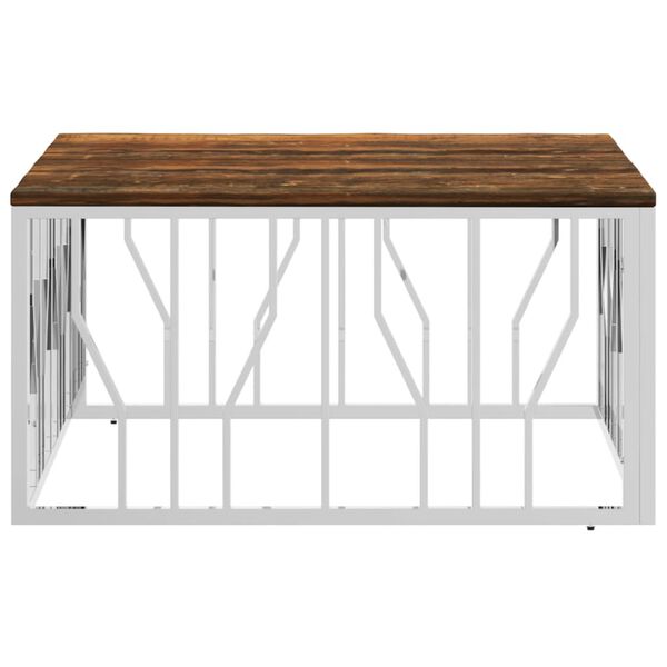 vidaXL Kavos staliukas, sidabrinis, plienas ir perdirbta mediena