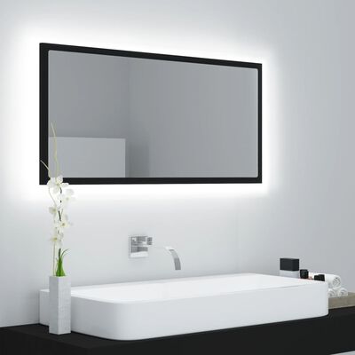 vidaXL Vonios kambario LED veidrodis, juodas, 90x8,5x37cm, akrilas
