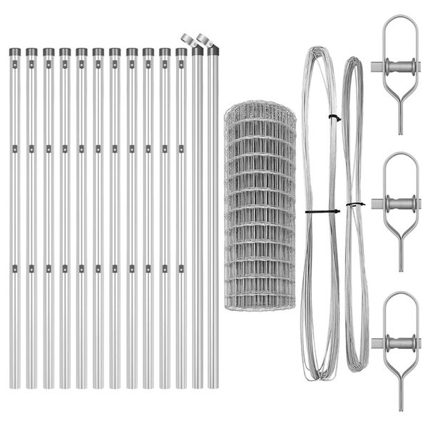 vidaXL Tvora su stulpais Sidabro 0,6 x 25 m Plienas ir PVC