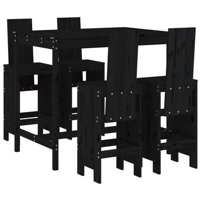 vidaXL Sodo baro baldų komplektas, 5 dalių, juodas, pušies masyvas