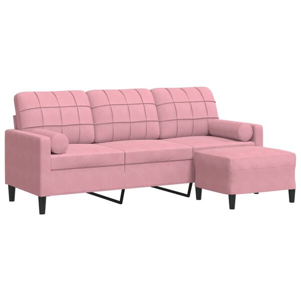 vidaXL Trivietė sofa su pakoja, rožinės spalvos, 180cm, aksomas